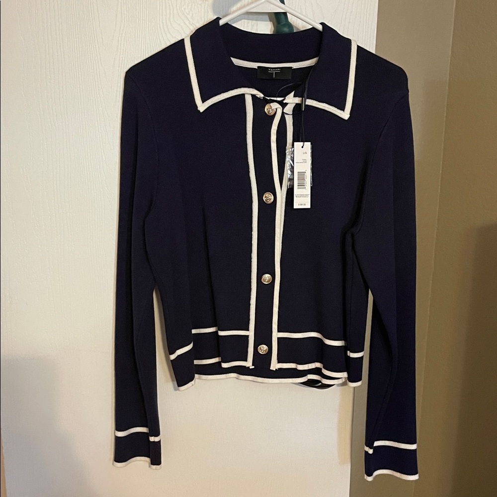 Tahari Navy and White Women's Cardigan